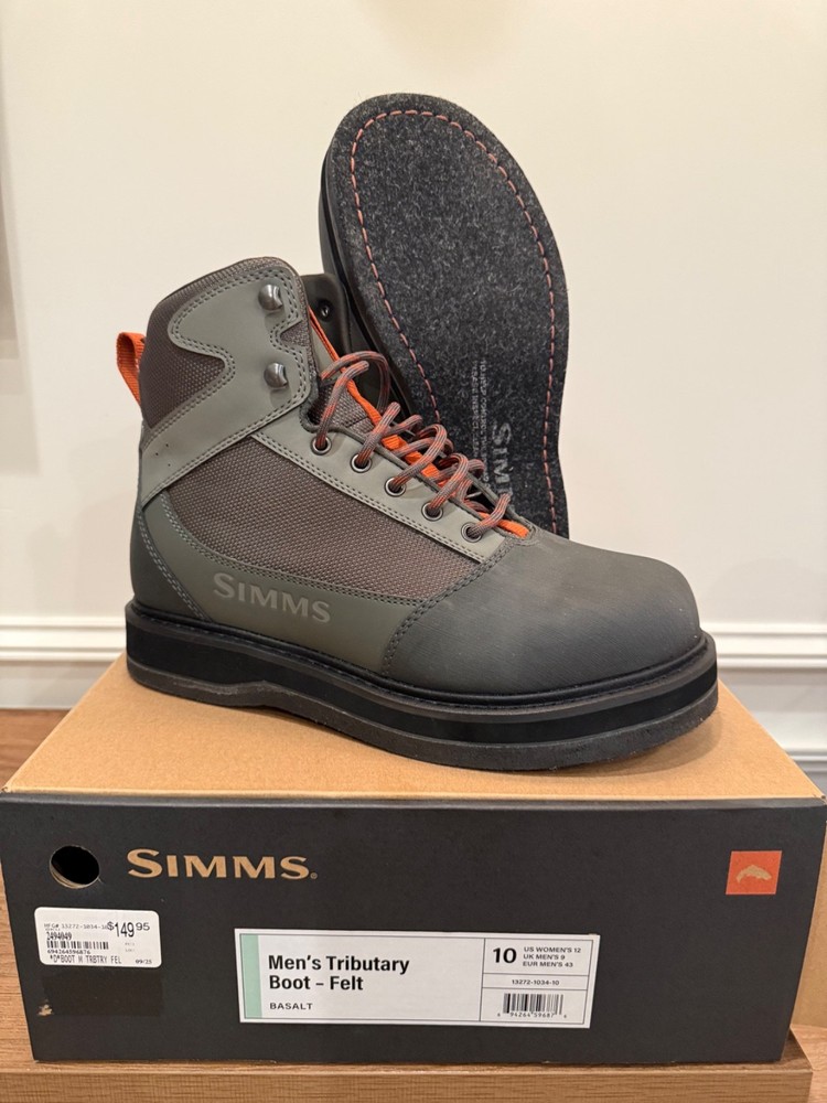 Simms Men's Tributary Wader Boot Felt Basalt 10 NEW