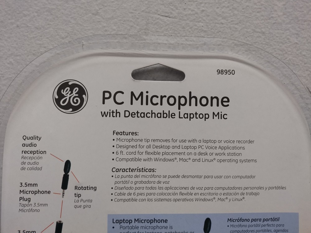 GE Adjustable 2 in 1 PC Microphone with Detachable Laptop Mic