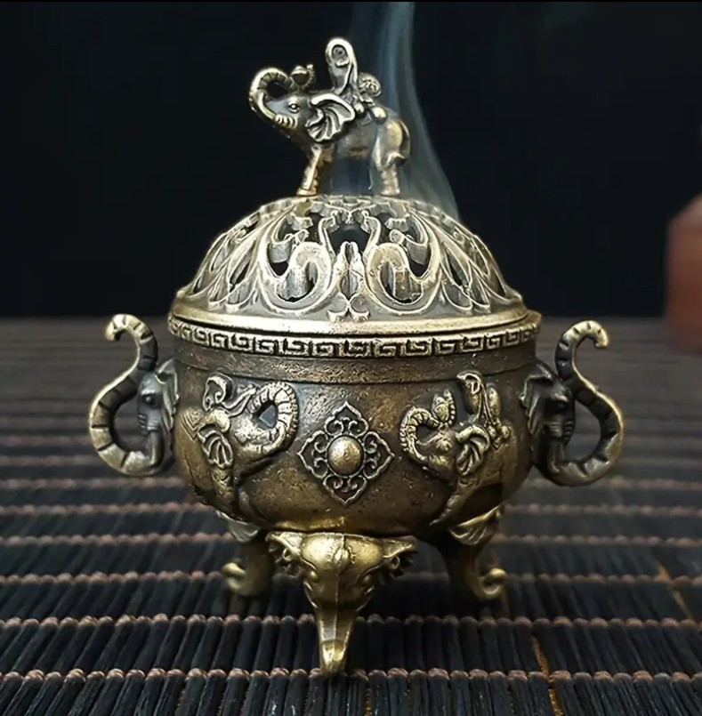 Antique Style Mini Copper Elephant Incense Burner