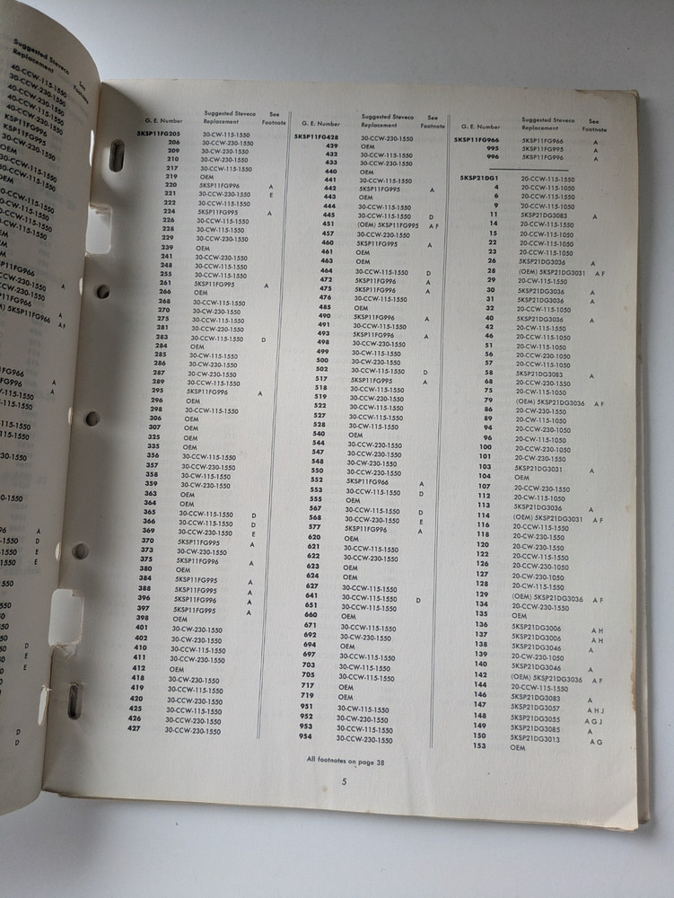 1963 Steveco Interchangeability List Motor Cross Reference Binder Pages GE
