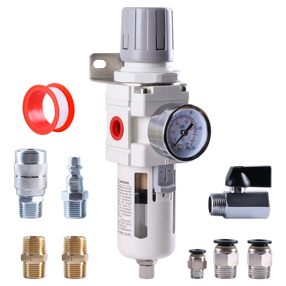 AW3000-03 Compressed Air Filter Regulator Combo Semi-Auto Drain 3/8" NPT