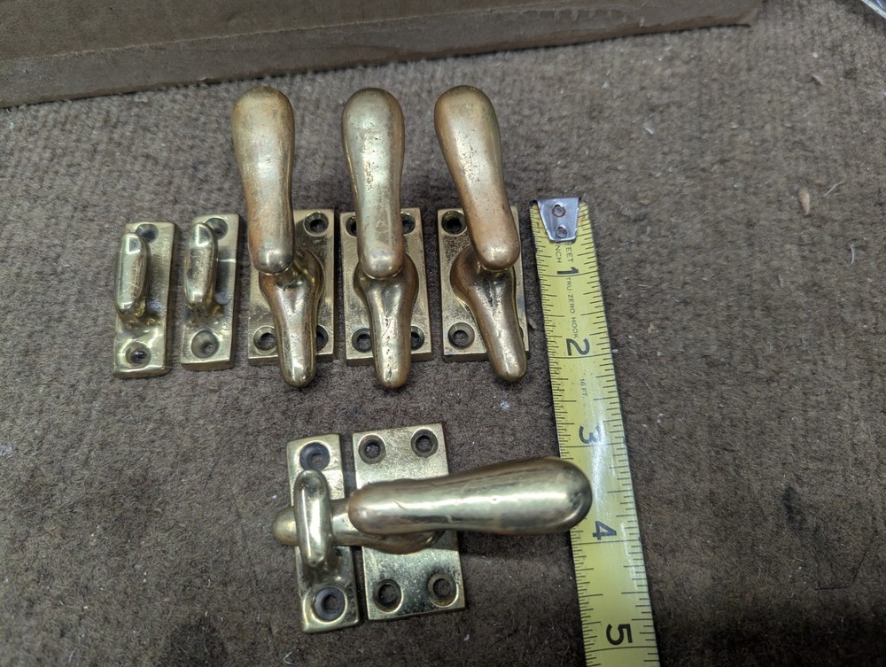 Vintage Solid Brass Casement Window Levers And Keepers
