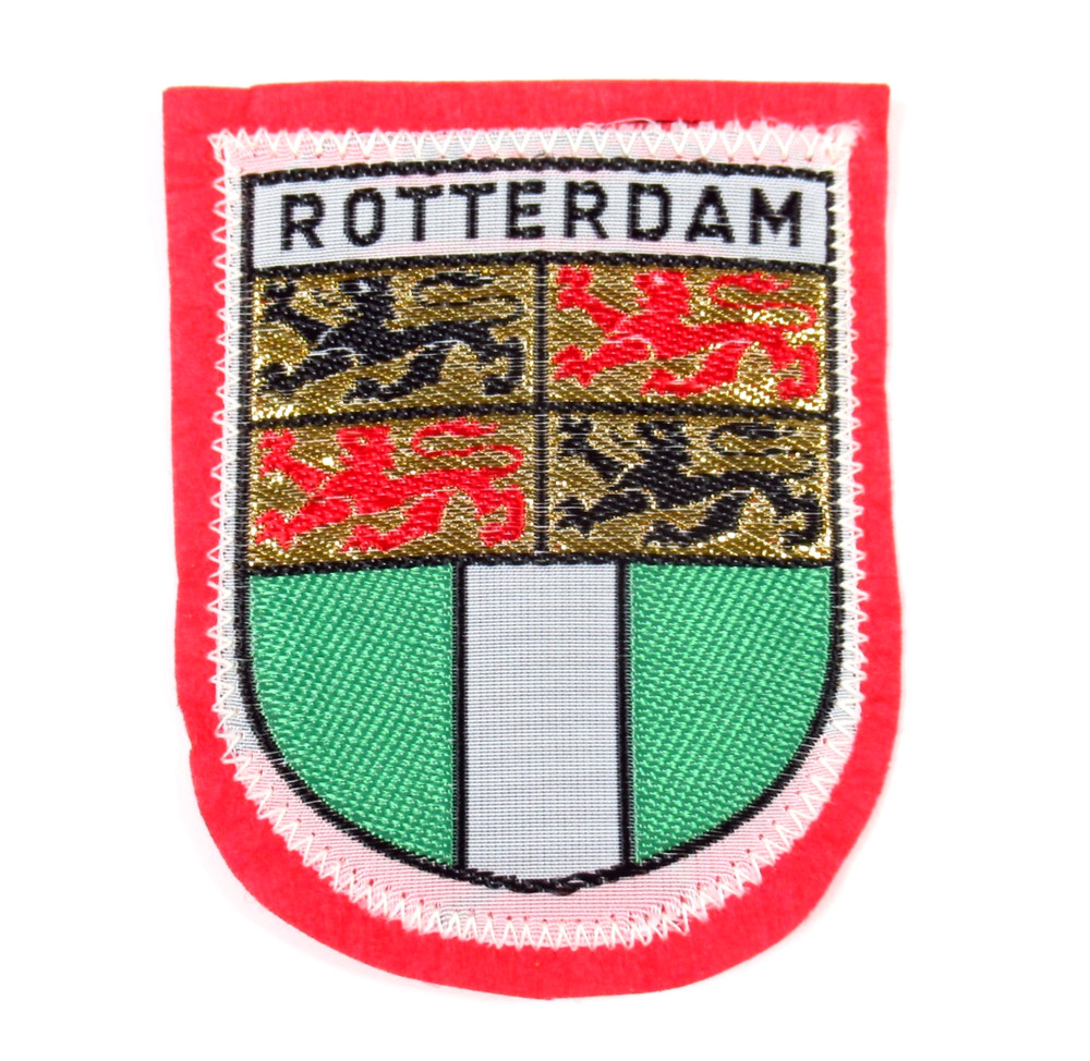 Rotterdam Patch Vintage Woven Shield Felt Backing Gold Thread Embroidered Sew On