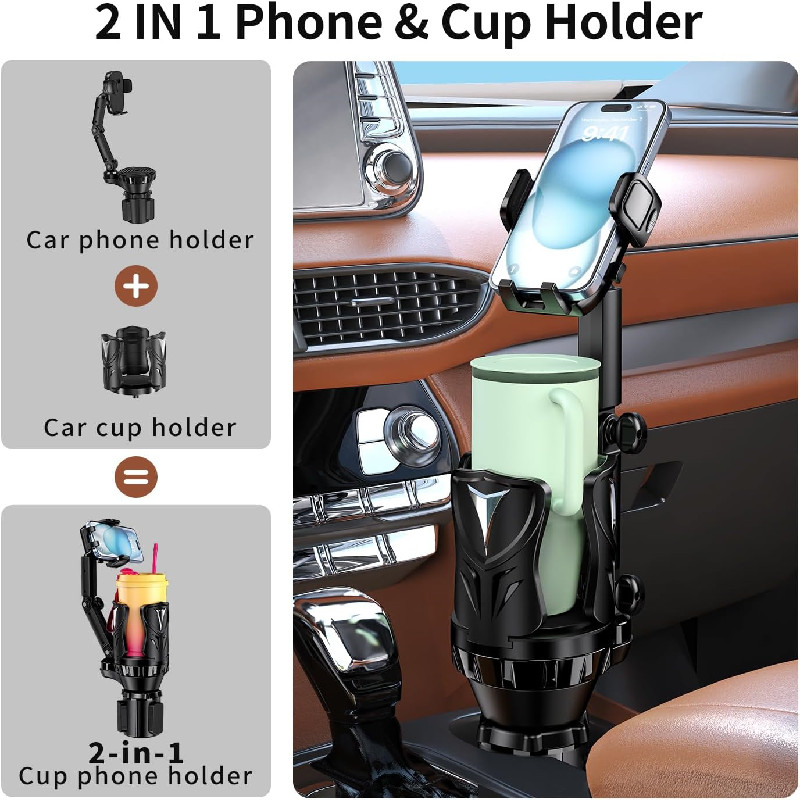 Car Cup Holder Phone Mount Universal Auto Cell Phone Stand with Drink Extender