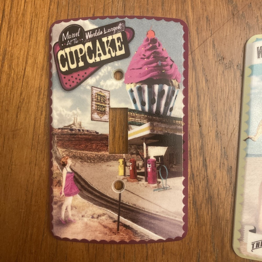 3 Retro Scene Switch plate Covers. Roadkill Diner, Seaside, Cupcake