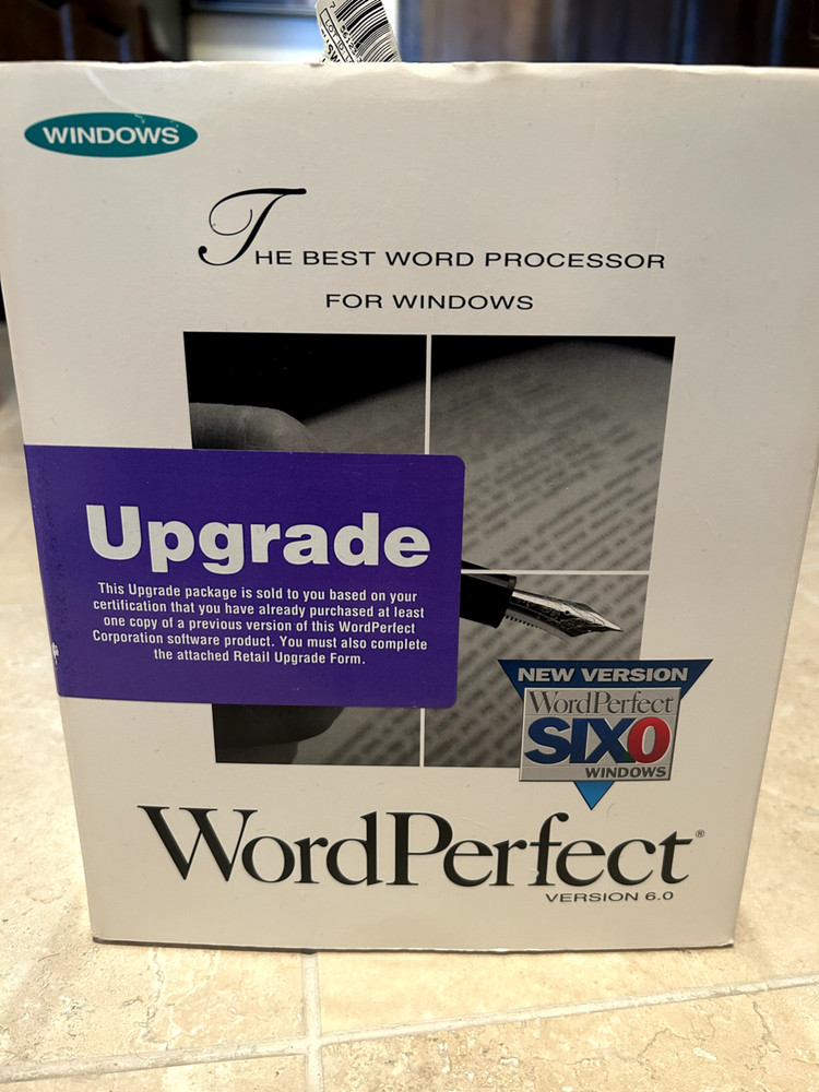 Windows WordPerfect Version 6.0 Word Processor Software, Draw 2.1, & ref chart