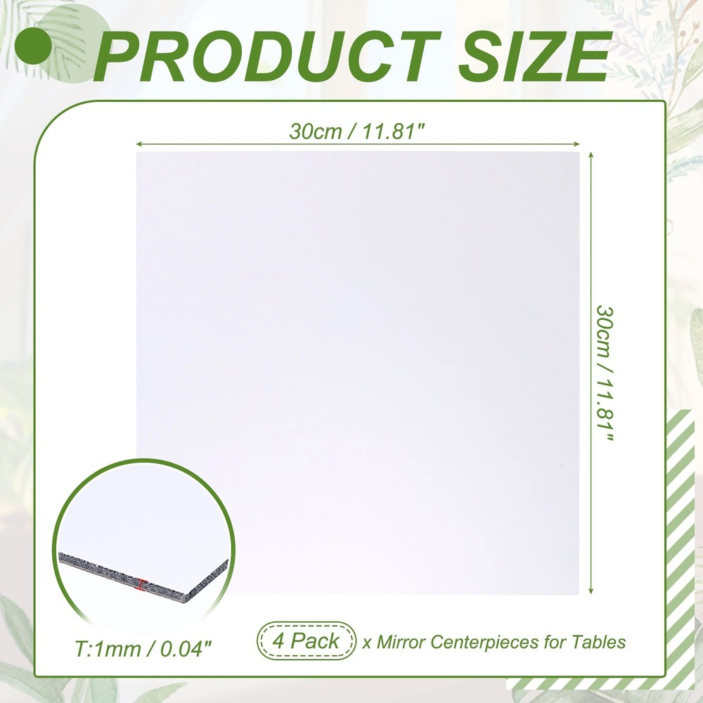 4 Pack 12 Inch Mirror Centerpieces for Table, Square Mirrors Table Plate, Silver