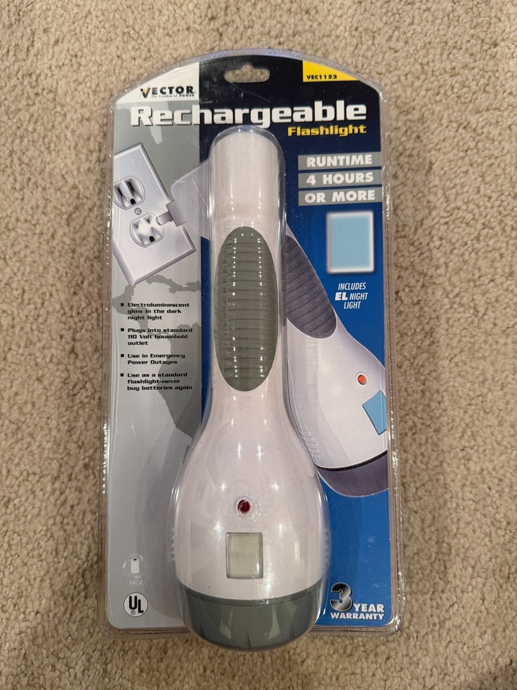Vintage Vector Rechargeable Flashlight  VEC1152, Includes EL Night Light.