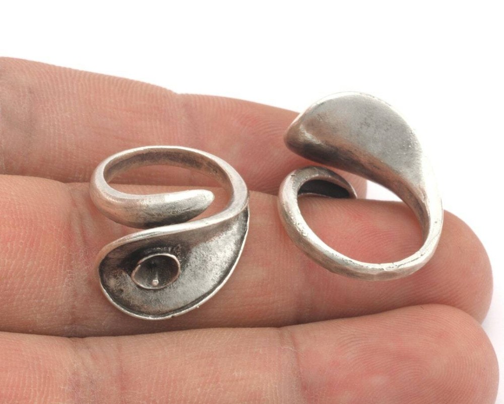 Adjustable Ring Bezel Antique Silver Plated Brass 8US size 2102