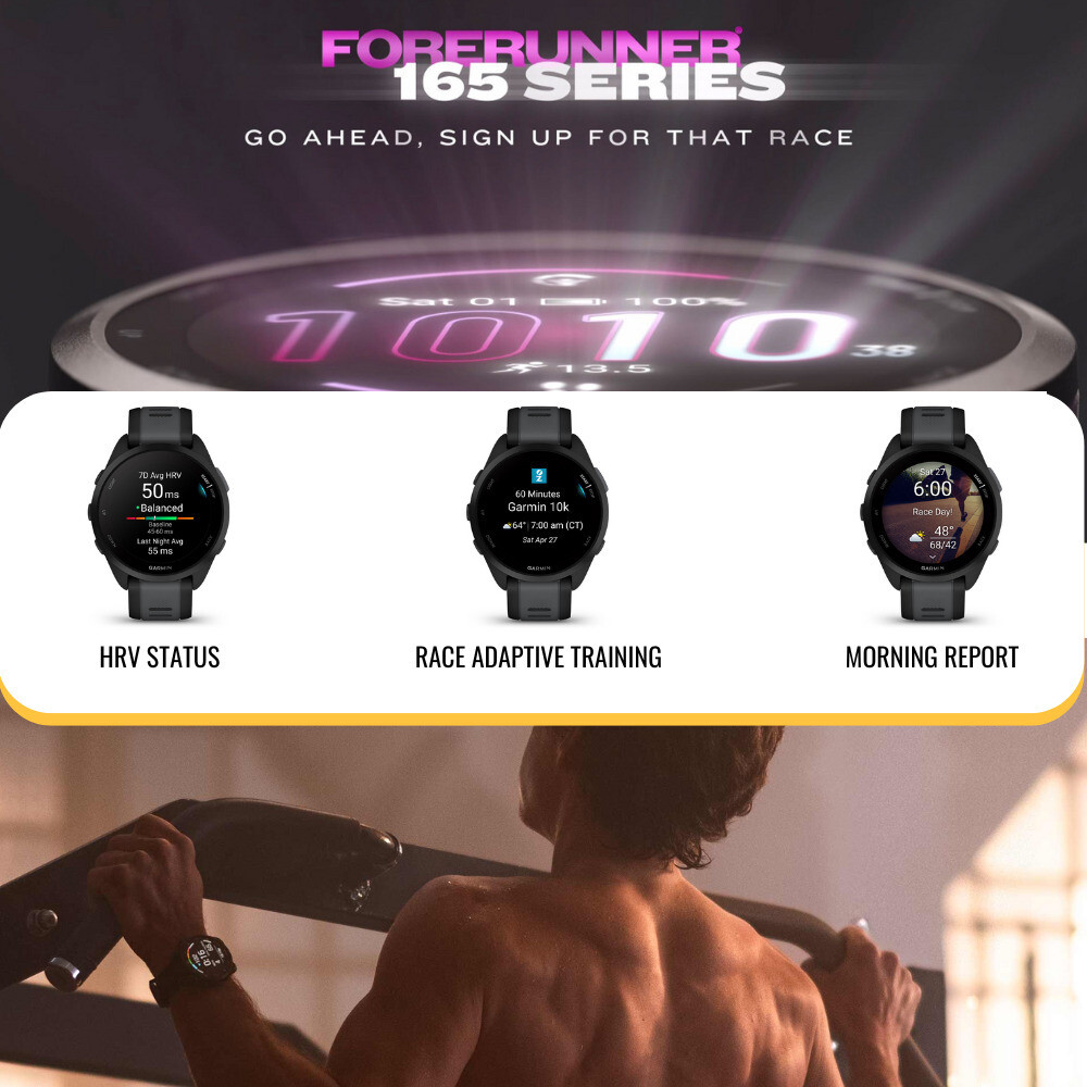 Garmin Forerunner 165 GPS Mist Gray Whitestone Running Smartwatch Bundle