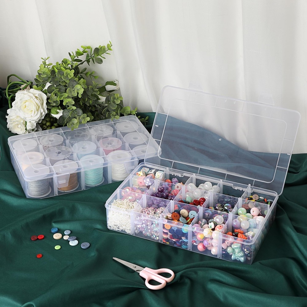 BTSKY 2 PCS Plastic Washi Tape Organizer, Adjustable 15-Grid Compartment Wash...