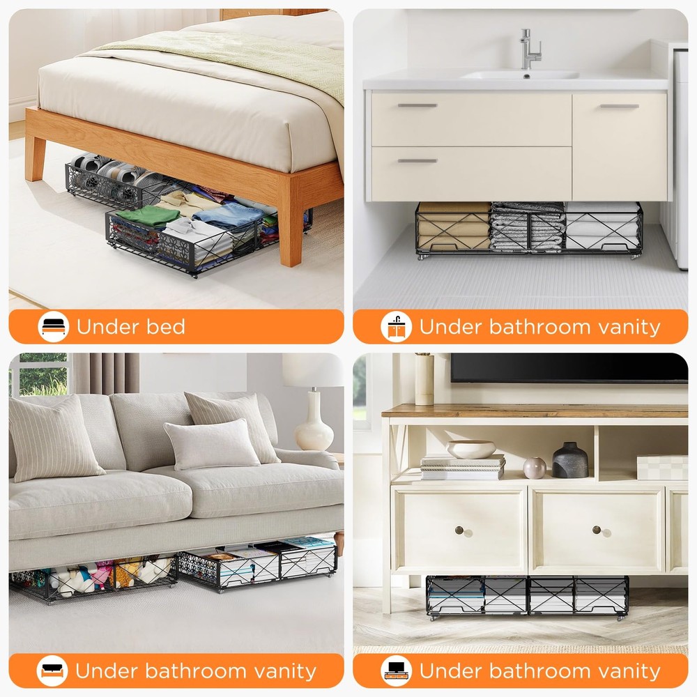 Under Bed Storage with Wheels, Rollable Under Bed Storage Container, Foldable...
