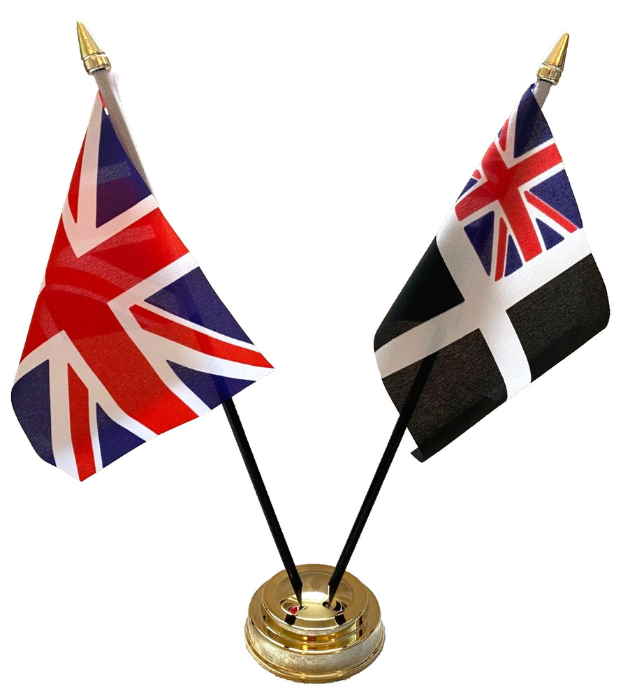 Cornwall Ensign Cornish & Union Jack United Kingdom 2 Flag Table Display & Base