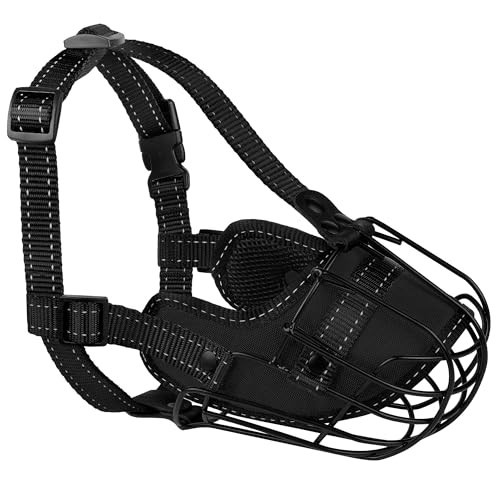 Reflective Metal Dog Muzzle for Large Breeds - Secure Wire Basket, Adjustable St