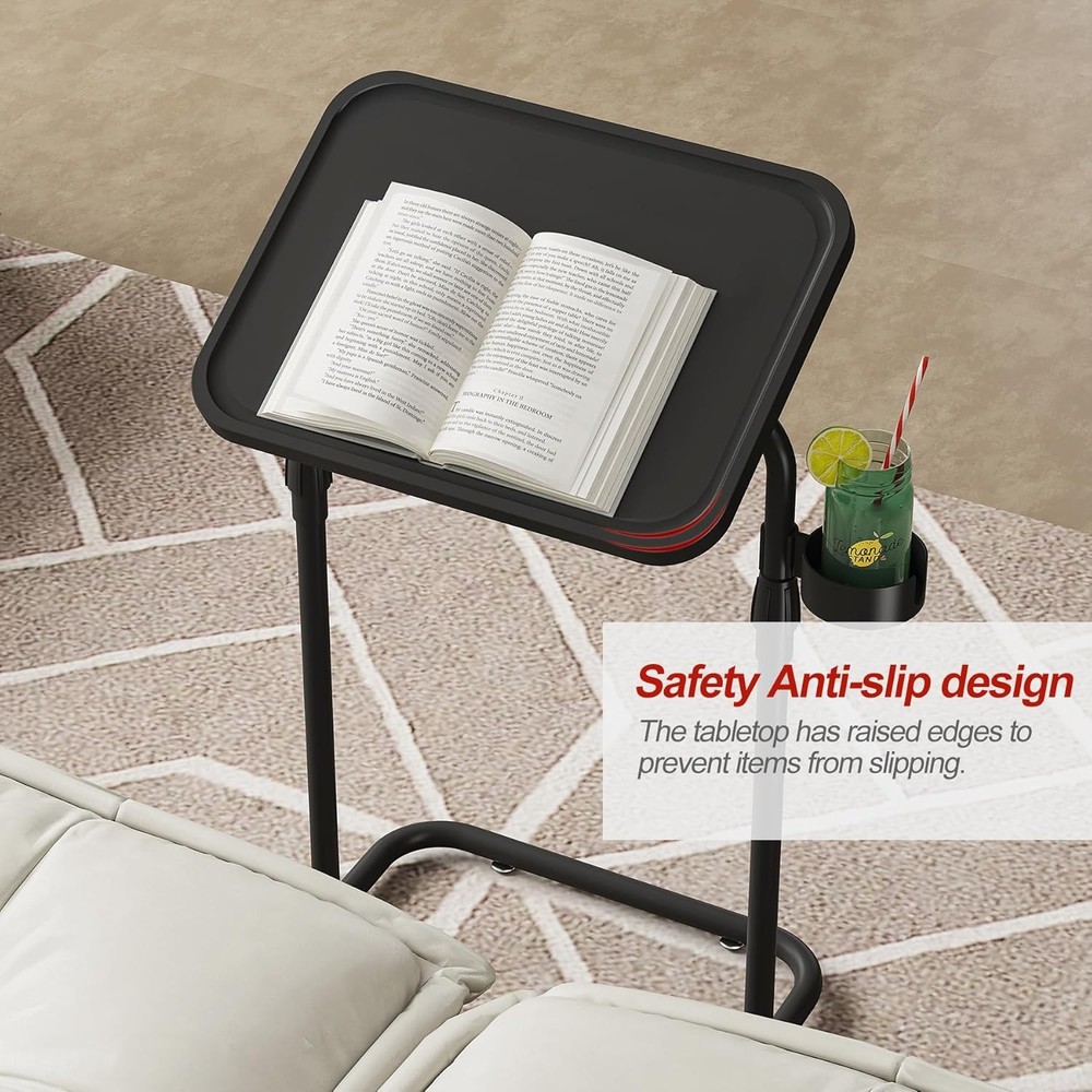 C Shaped End Table W/ Tiltable Surface Adjustable Height Side Table Slide Under