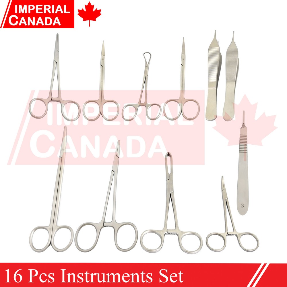 16 Pcs Instruments Set Assorted Scissors Forceps Needle Holders Clamps DS-1976
