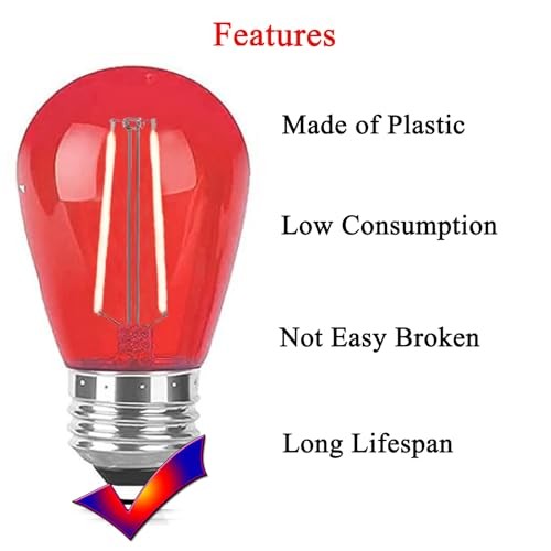 S14 Red LED Bulb Replacement LED Light Bulbs 2W Plastic Shatterproof Night