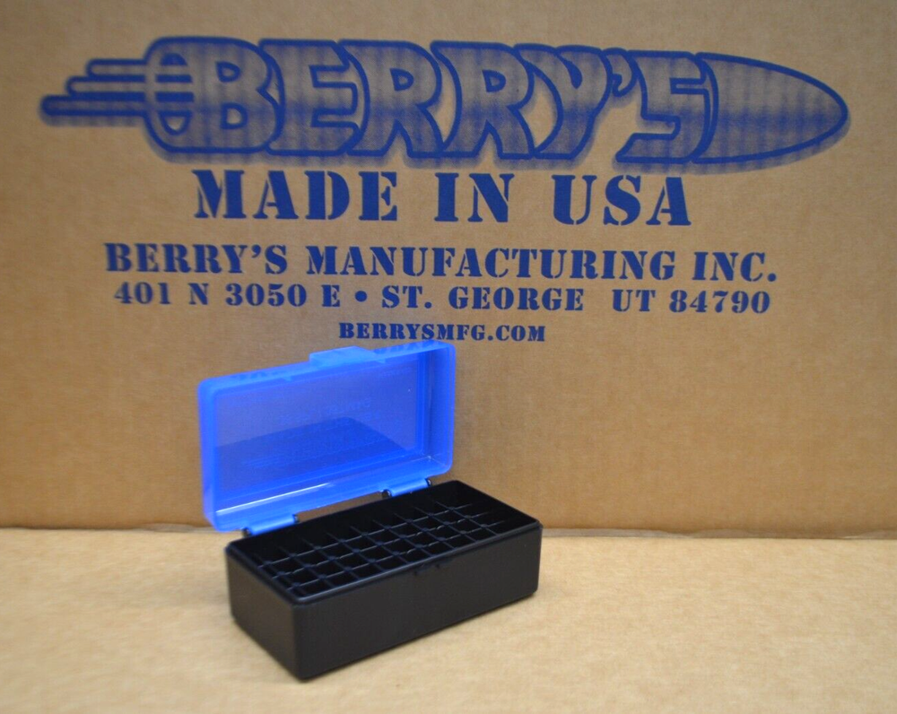 38 SPL / .357 MAG 10 x 50 ROUND PLASTIC AMMO BOXES (BLUE / BLACK)