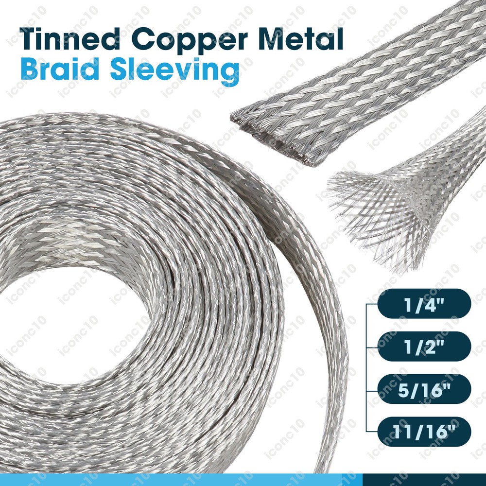 Tinned Copper Metal Braid Sleeving Flexible EMI RFI Shielding Wire Mesh