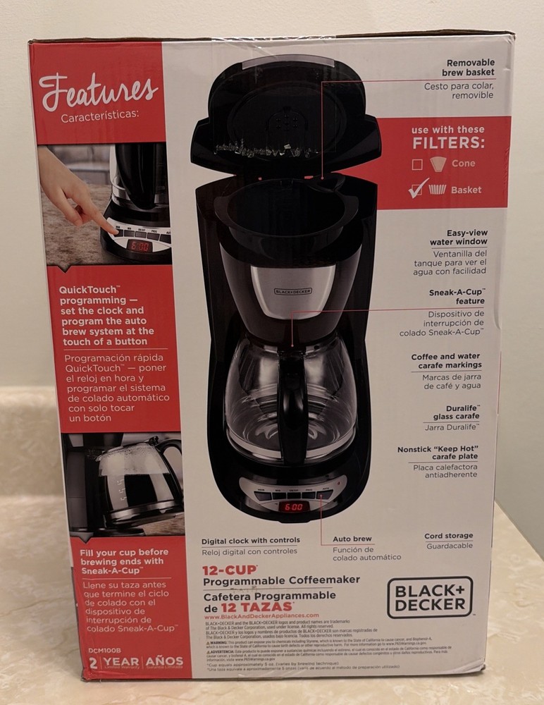 Black Decker 12-Cup Programmable Coffeemaker New In Box Model DCM100B