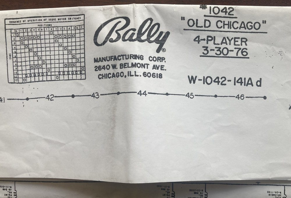 Bally Old Chicago Pinball Schematic