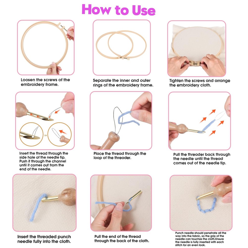 3 Sets Punch Needle Kits for Beginners,Includes Needles,Pattern Fabric,Yarns ...