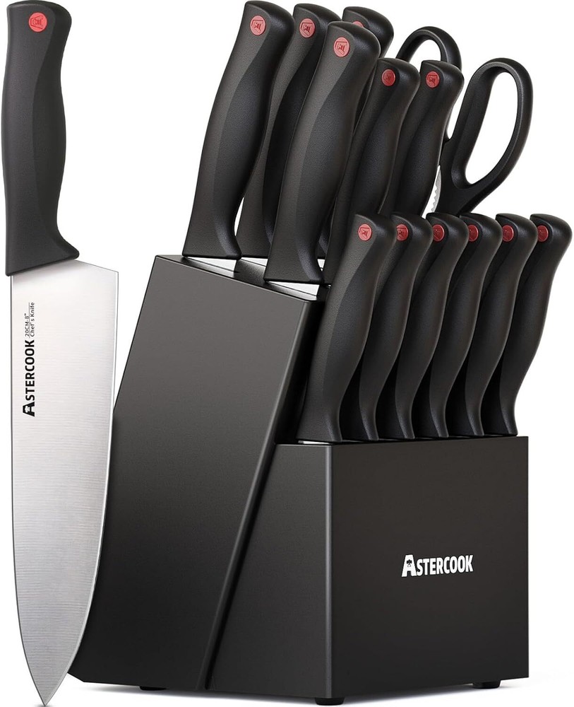 Knife Set, 15-Piece Kitchen Knife Set with Built-in Knife Sharpener