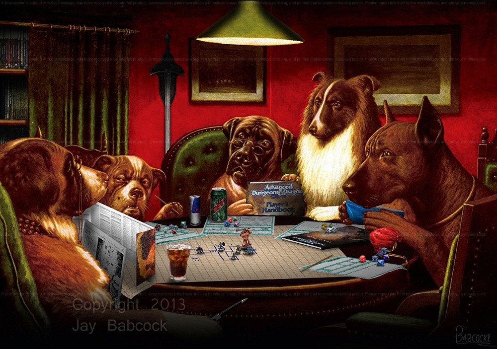 Dogs Playing D&D (2nd edition D&D version) full color poster, autographed