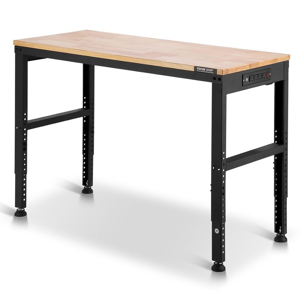 Durable 2000 lbs Capacity Adjustable Workbench - 48x20 Inch with Power Solutions