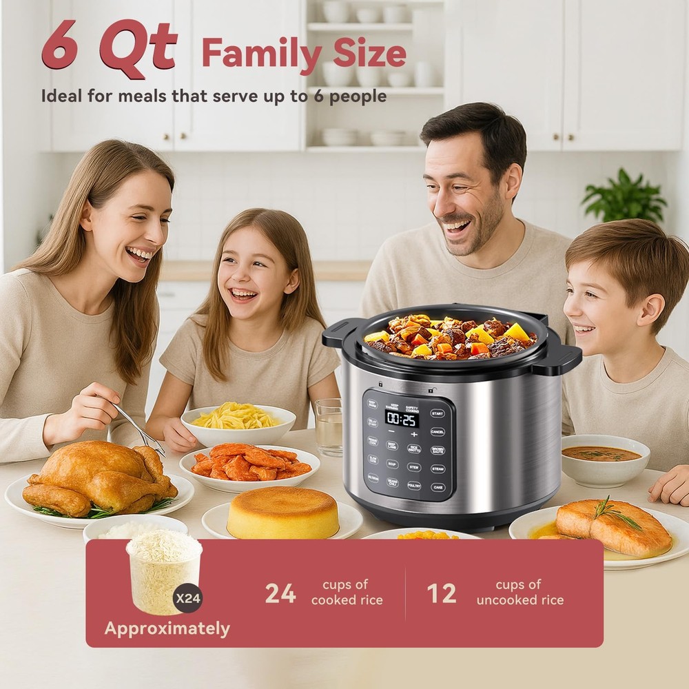 Electric Pressure Cooker 6 Qt, 9 Functions Programmable Instant Pot with IMD ...