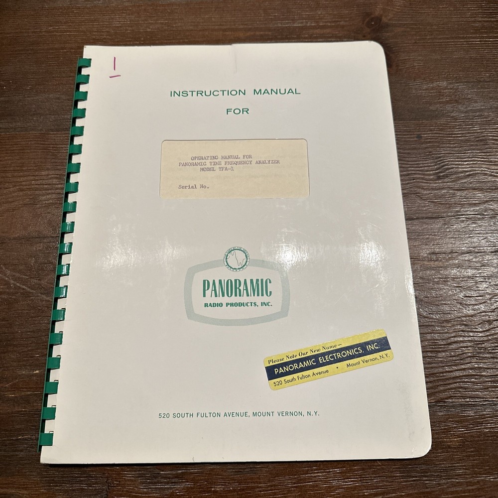 Panoramic Radio TFA-1 Time Frequency Analyzer Operating Manual