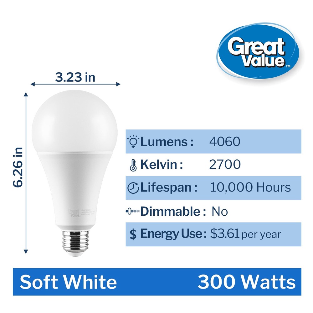 (2 pack) High Output A23 LED Light Bulb, 30-Watt (300W Equivalent), Soft White