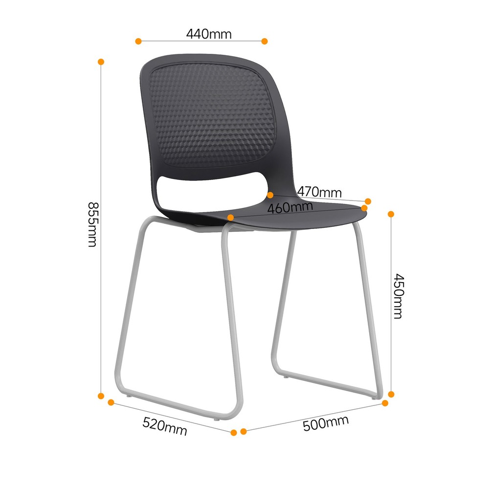 Modern Stacking Chairs Set of 4 in Black with Ergonomic Design, Polypropylene