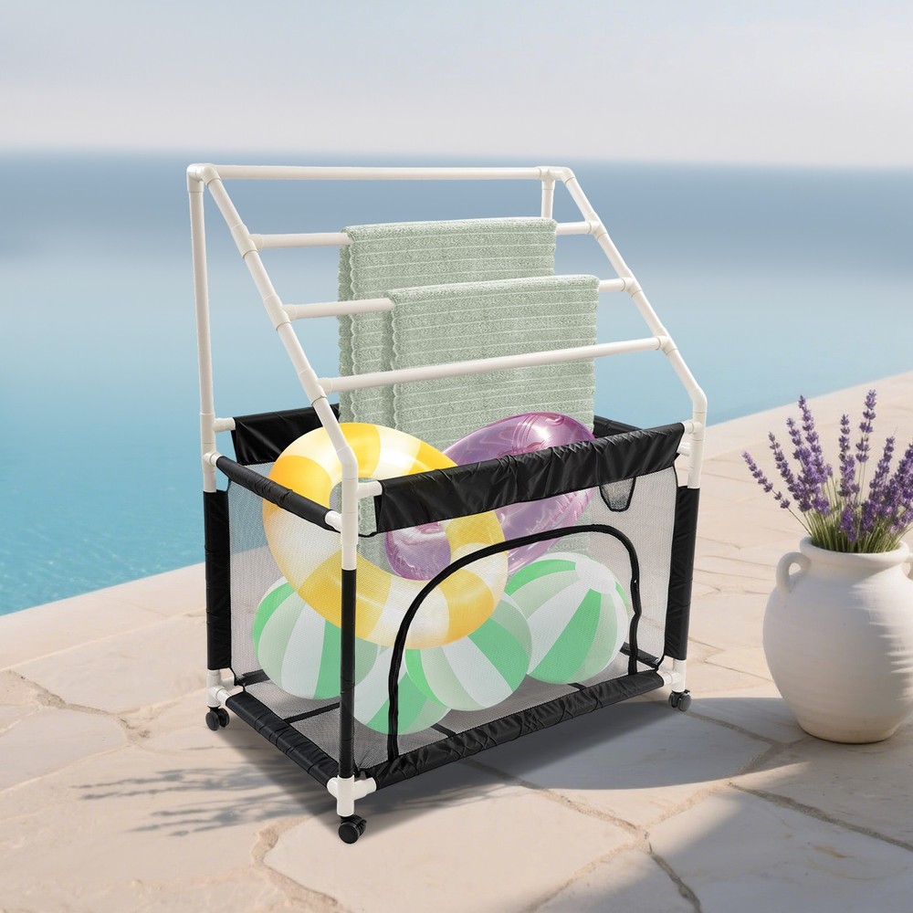 Rolling Pool Noodle Storage Organizer Bin with Mesh