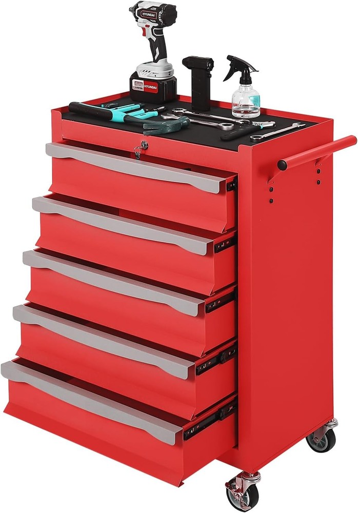 5-Drawer Heavy Duty Rolling Tool Chest with Keyed Locking and 360° Wheels