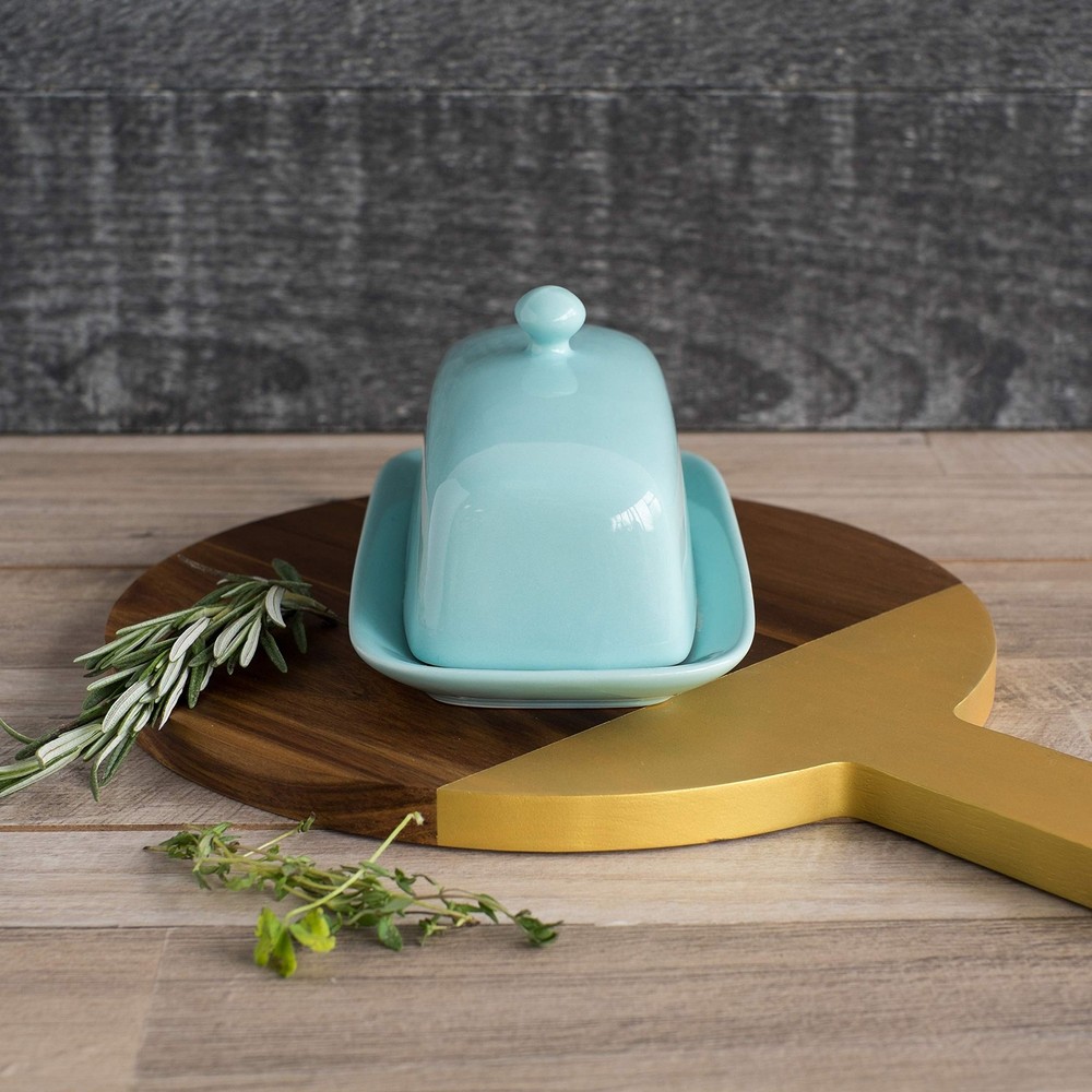 Stoneware Rectangle Butter Dish with Lid Eggshell, 4.5 x 8 in