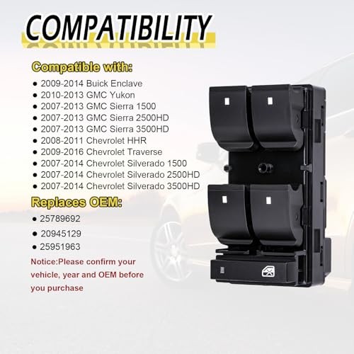 Vurkcy Power Master Window Control Switch Driver Side Compatible with 2007-2013