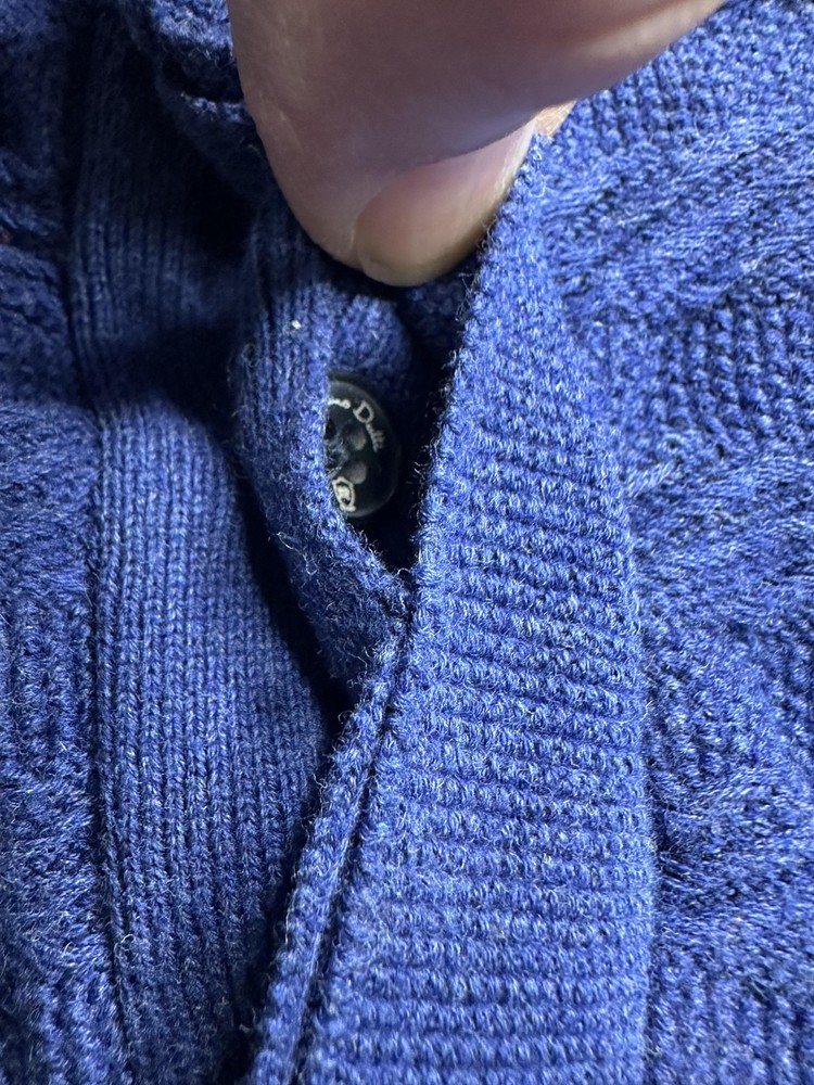 Massimo Dutti Sweater Mens Medium Blue Cotton Textured Pullover Button Collar