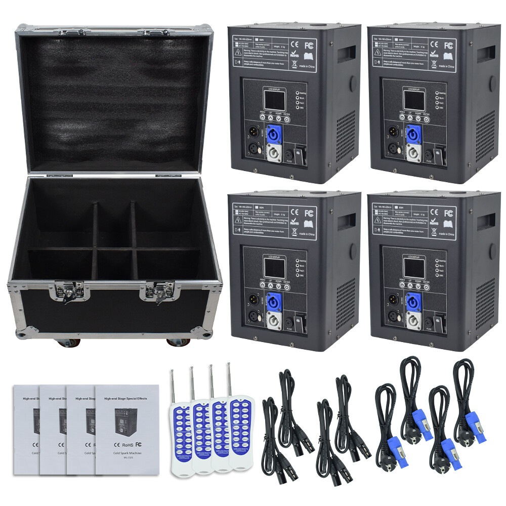 4PCS 750W Cold Spark Firework Machine DMX Stage Effect Wedding w/Flight Case