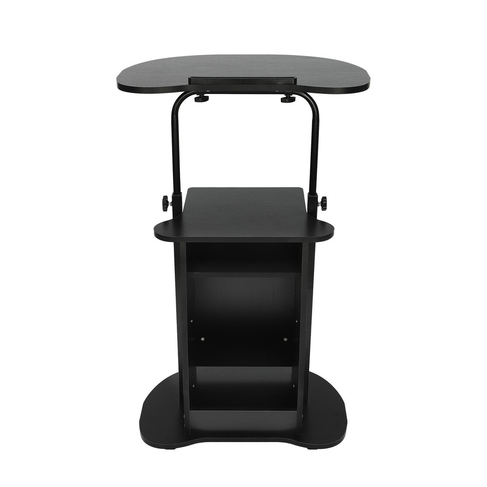Adjustable Mobile Height Presentation Stand with Storage and Rolling Wheels
