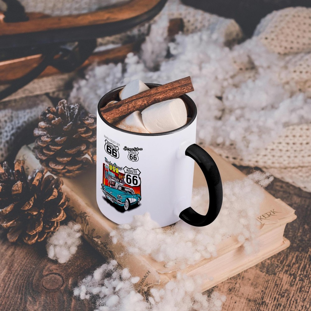 3dRose Route 66 11oz Two-Tone Black Mug