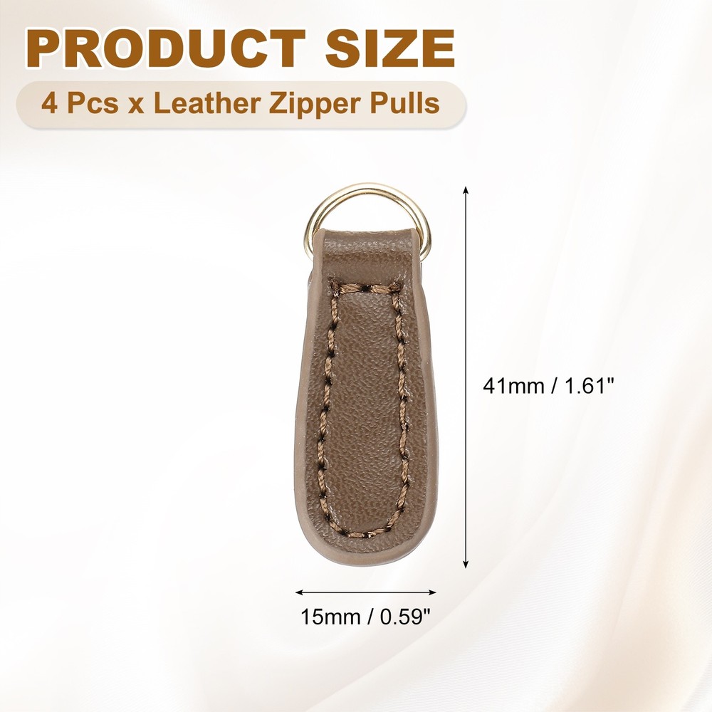 4Pcs Leather Zipper Pull, 1.61 Inch Cowhide Leather Zip Puller(Brown)