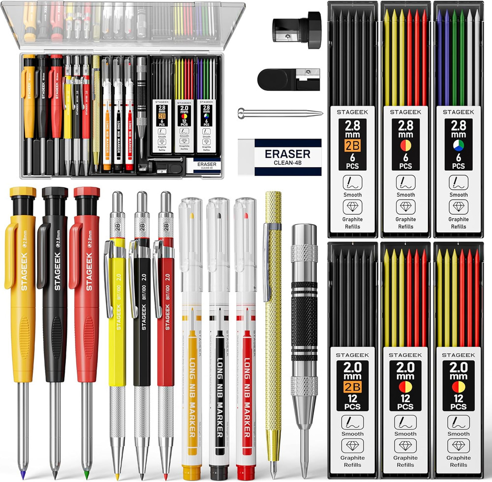 22 Pack Carpenter Pencil Set with Sharpener, Mechanical Carpenter Pencils wit...