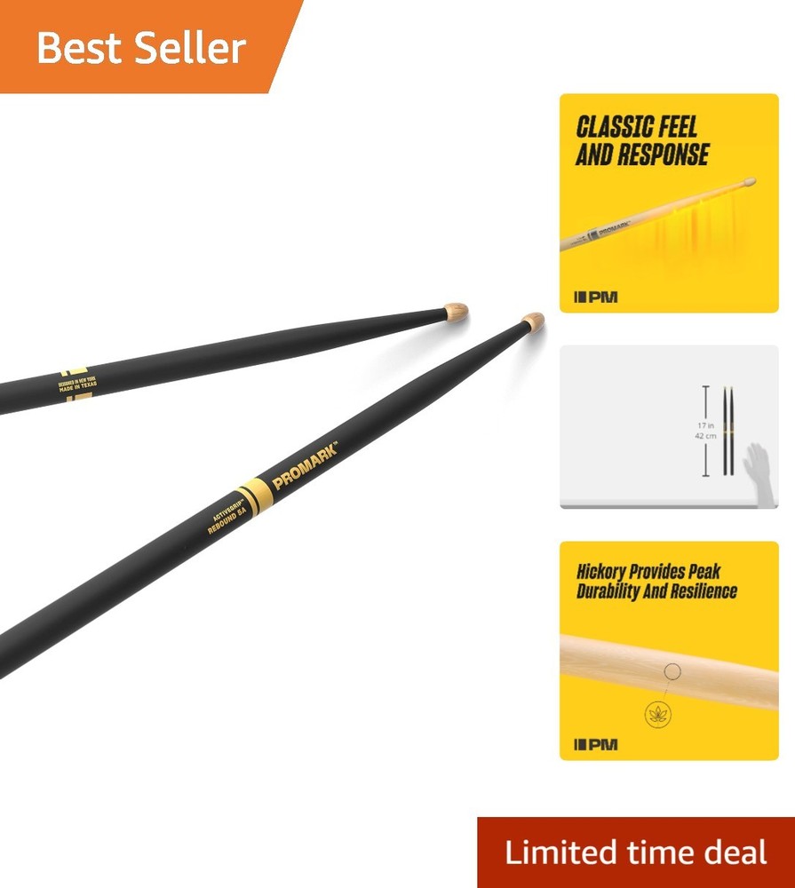 5A ActiveGrip Black Drumsticks - Engineered Hickory, Superior Grip Performance