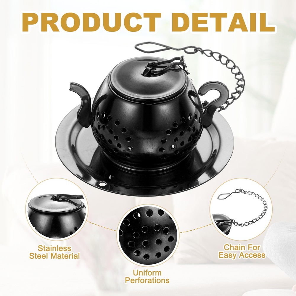 Tea Strainers Steeper, Tea Steeper Filter with Chain and Tray, Black