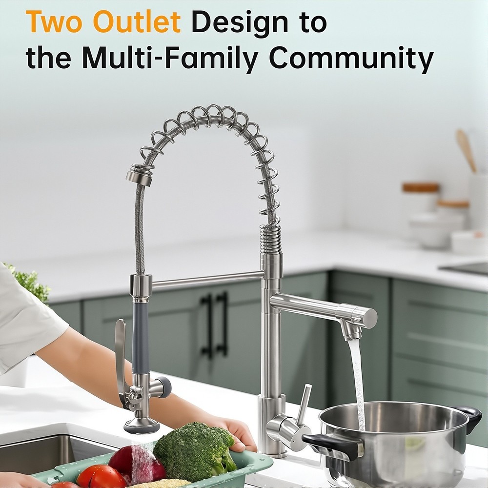 Kitchen Faucet Pull Down Sprayer Single Handle Commercial Double-Head Mixer Tap