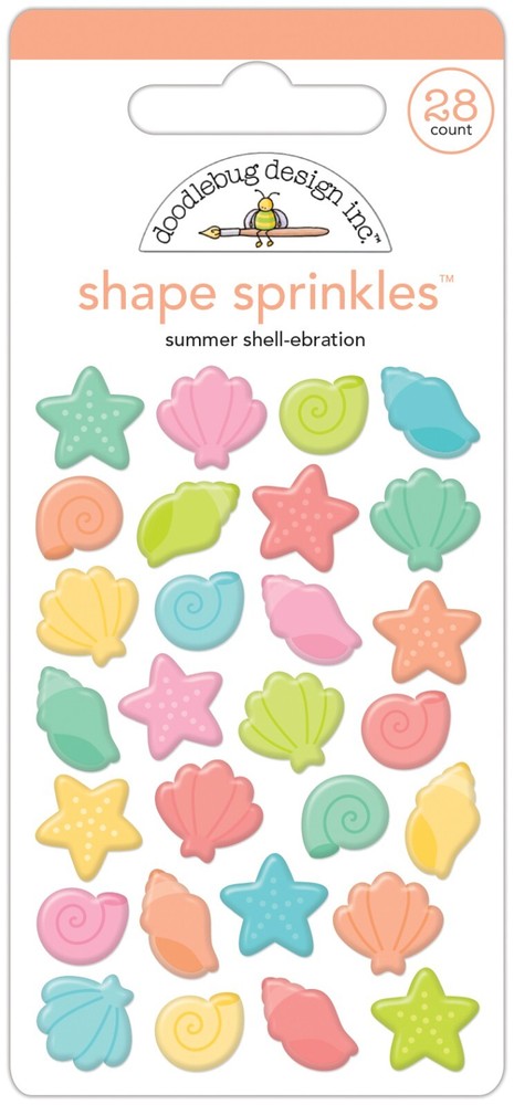 Doodlebug Sprinkles Puffy Stickers Summer Shell-ebration Sea Shells Pastel Color