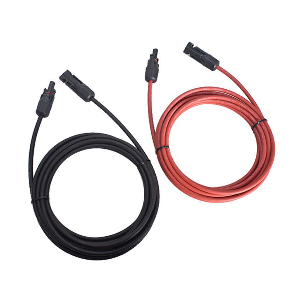 Black + Red Solar Panel Extension Cable Wire Connector 12AWG 10ft 1Pair