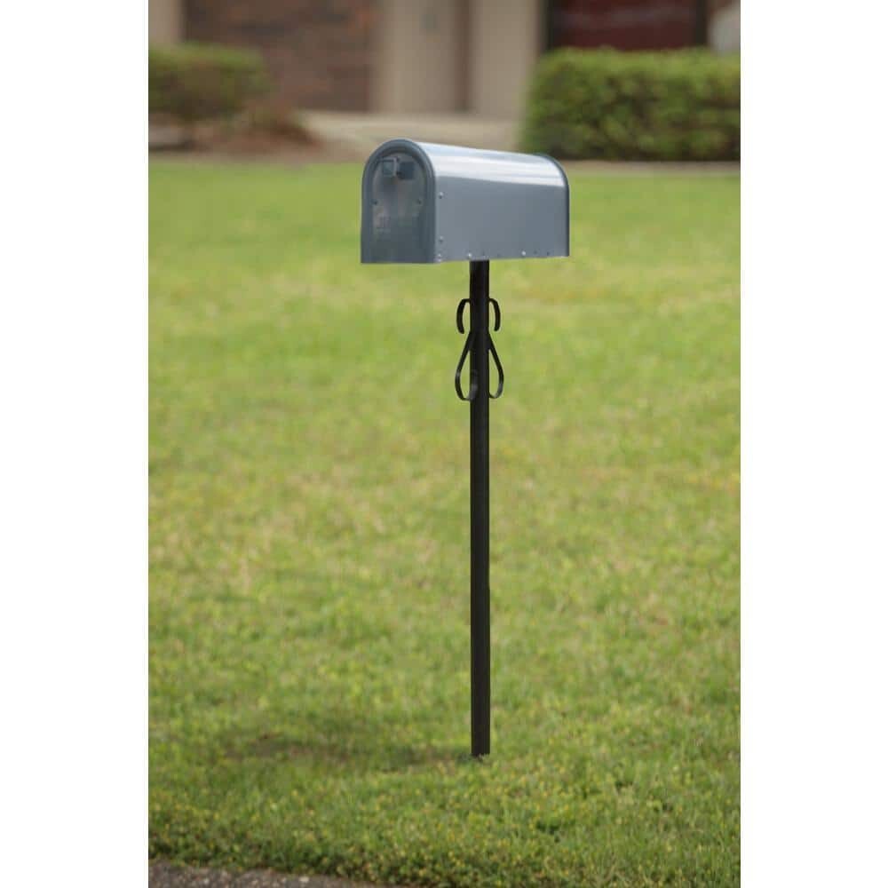 Mailbox Post Steel Decorative Scroll Top Mount In Ground Black Rust Resistant