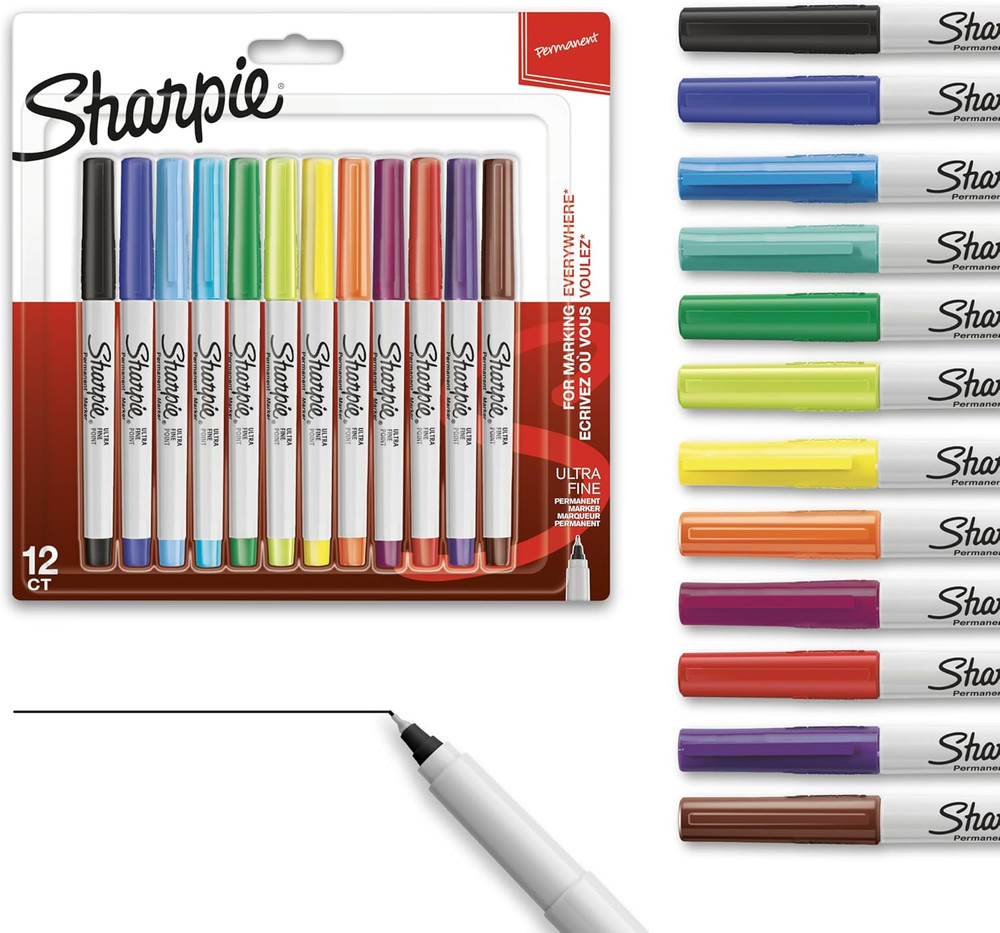 Sharpie Permanent Markers, Ultra Fine Point, Assorted Colors, 12 Count